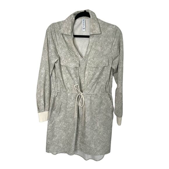 ATHLETA Dress Womens Size Small S Zuma Shirtdress V-Neck Tan Drawstring Stretch - Picture 1 of 7